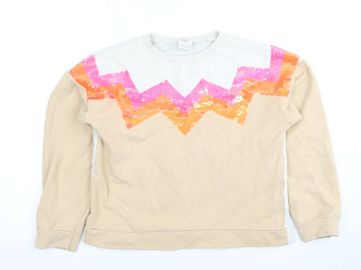 Zara Girls Beige Sequin Sweatshirt 11-12 Years Pullover