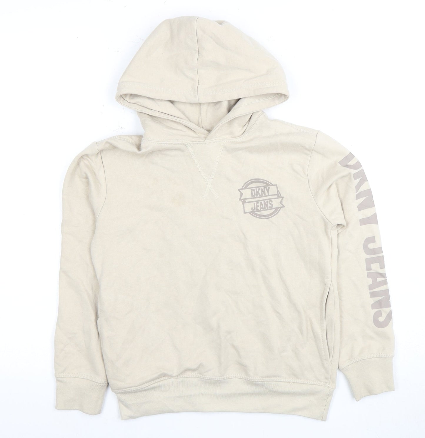 DKNY Kids Beige Hoodie with Logo, Size 8 Years
