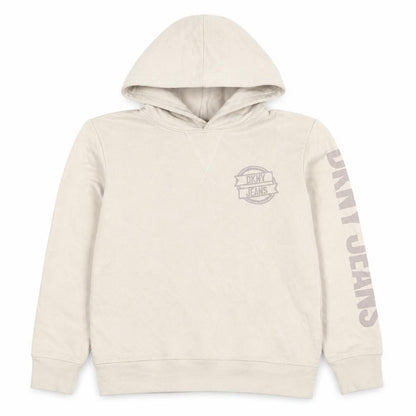 Front view of DKNY Kids Beige Hoodie with Logo, size 8, Years