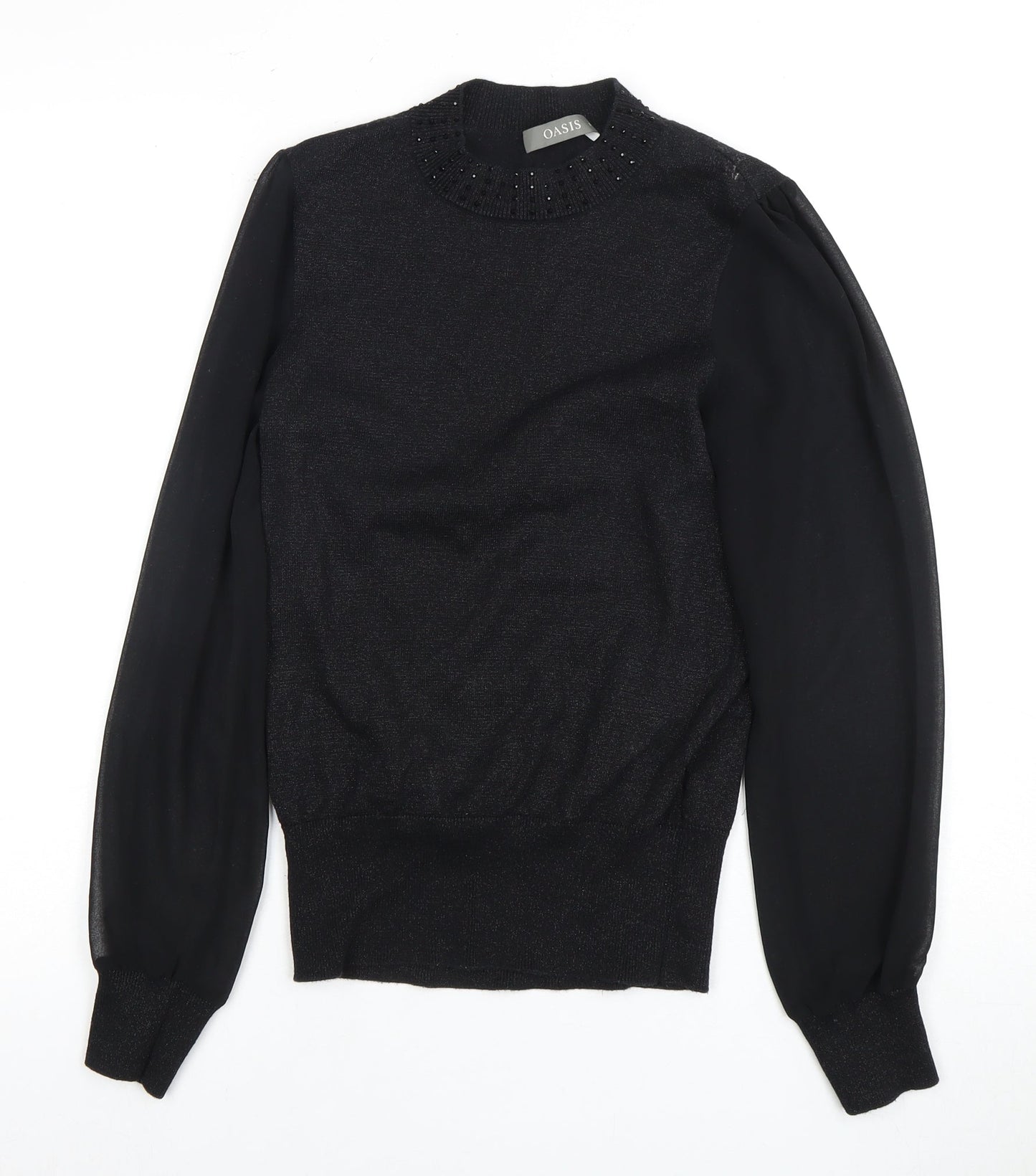 Oasis Women's Black High Neck Beaded Sweatshirt Size S