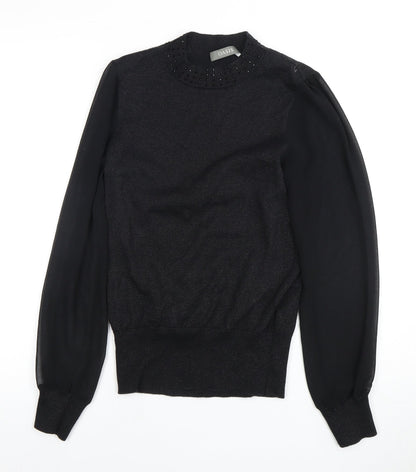 Oasis Women's Black High Neck Beaded Sweatshirt Size S