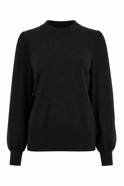 Oasis Women's Black High Neck Beaded Sweatshirt Size S