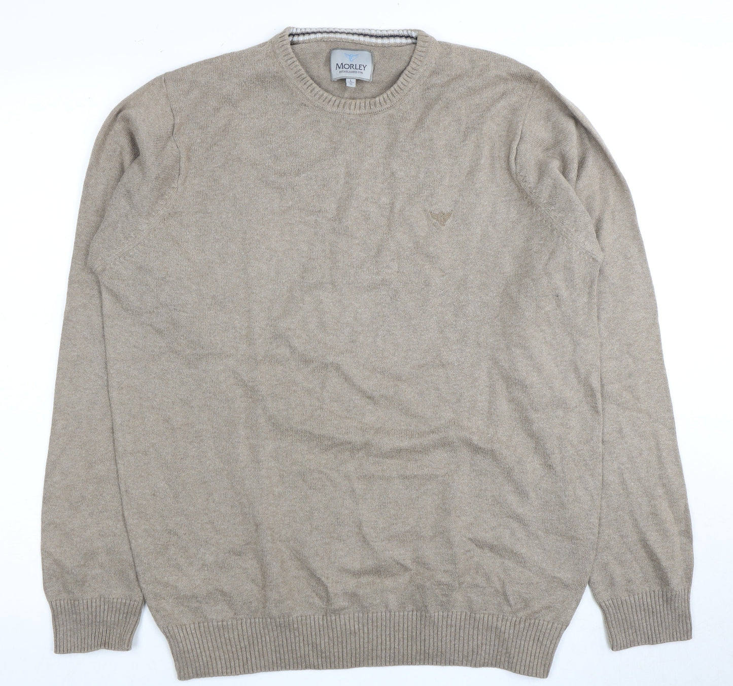 Morley Men's Beige Cotton Pullover Jumper, Size L