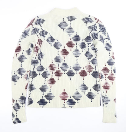 Jaeger Men's Ivory S Mock Neck Geometric Pullover Jumper