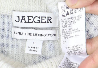 Jaeger Men's Ivory S Mock Neck Geometric Pullover Jumper