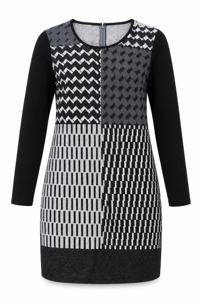 Frank Lyman Women's Black Grey Geometric Dress Size 12
