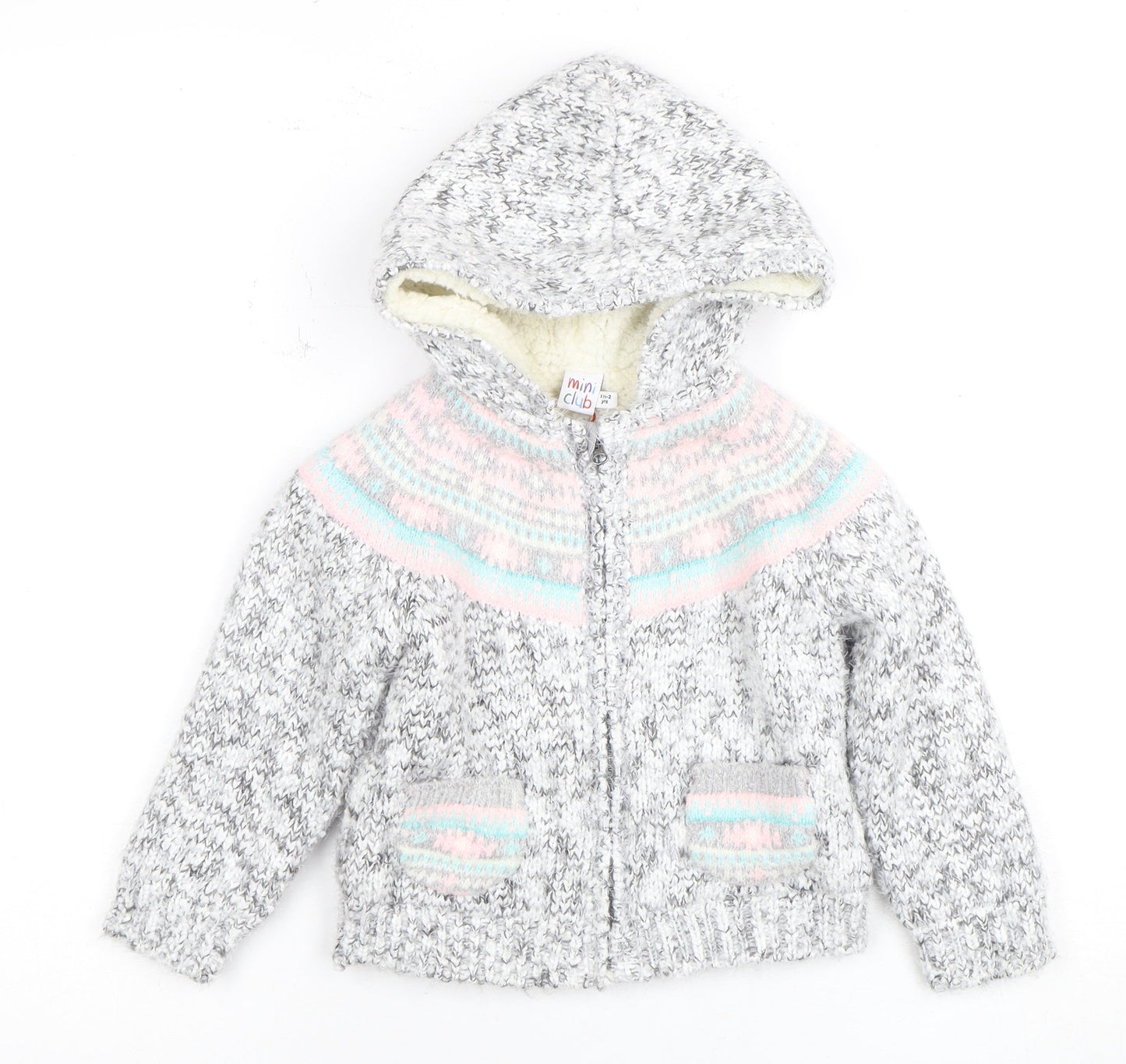 Mini Club Girls Grey Full Zip Hooded Jumper - 2 Years