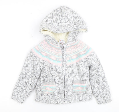Mini Club Girls Grey Full Zip Hooded Jumper - 2 Years