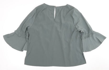 TOKITO Women's Green V-Neck Bell Sleeve Blouse