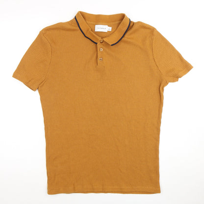Topman Men's Brown Polo Shirt - Size L - Solid Knit Casual