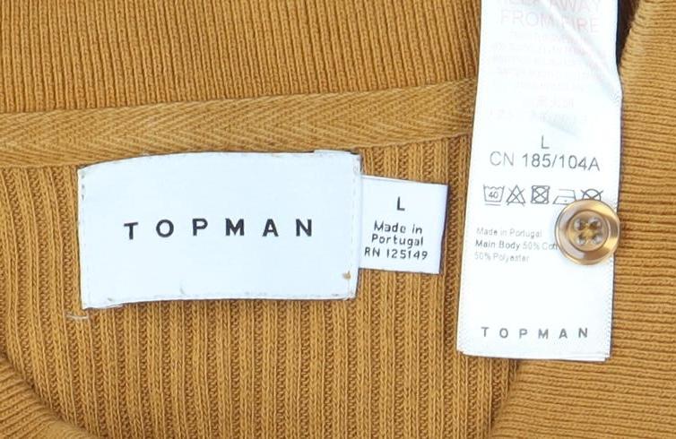 Topman Men's Brown Polo Shirt - Size L - Solid Knit Casual
