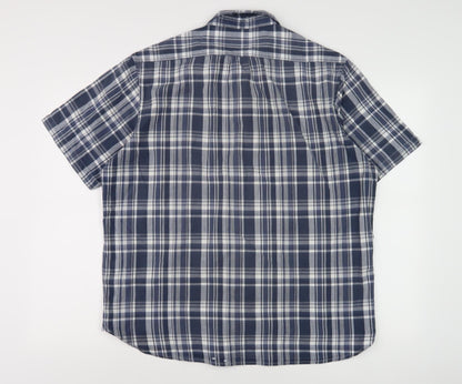 The New Ivy Brand Men's Blue Plaid Short Sleeve Shirt L