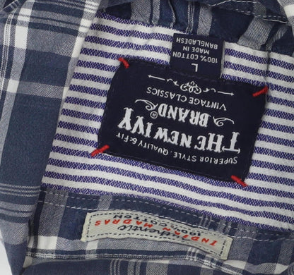 The New Ivy Brand Men's Blue Plaid Short Sleeve Shirt L