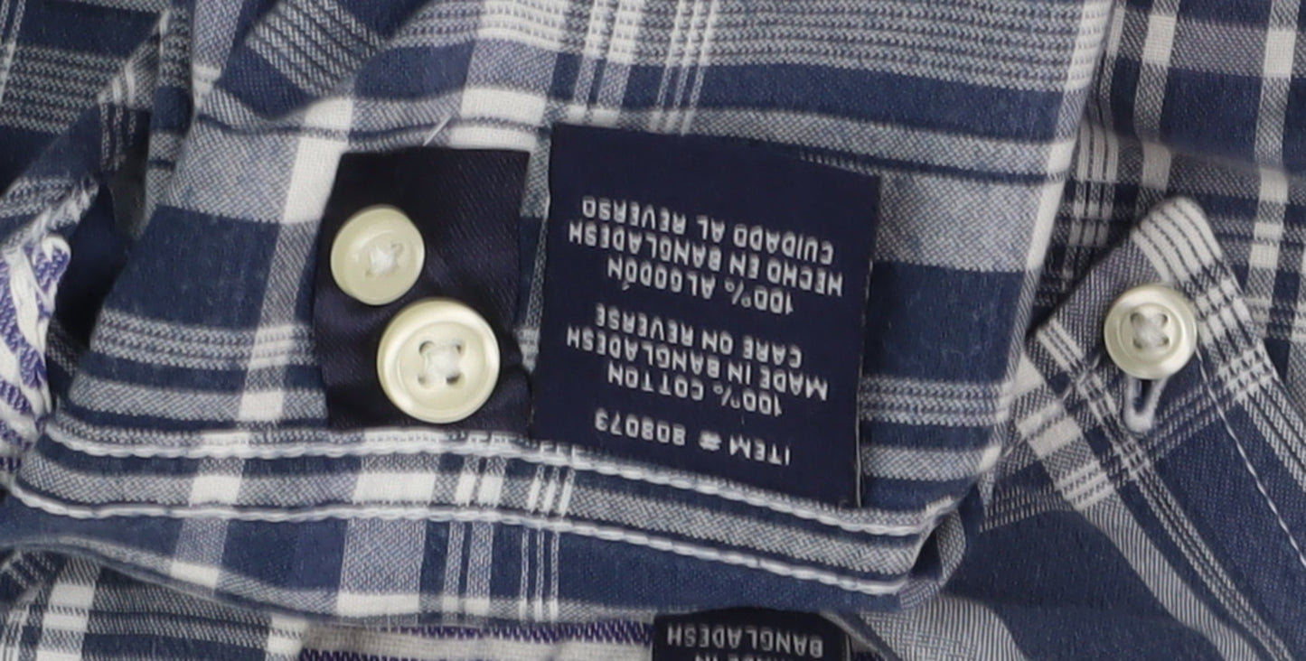 The New Ivy Brand Men's Blue Plaid Short Sleeve Shirt L