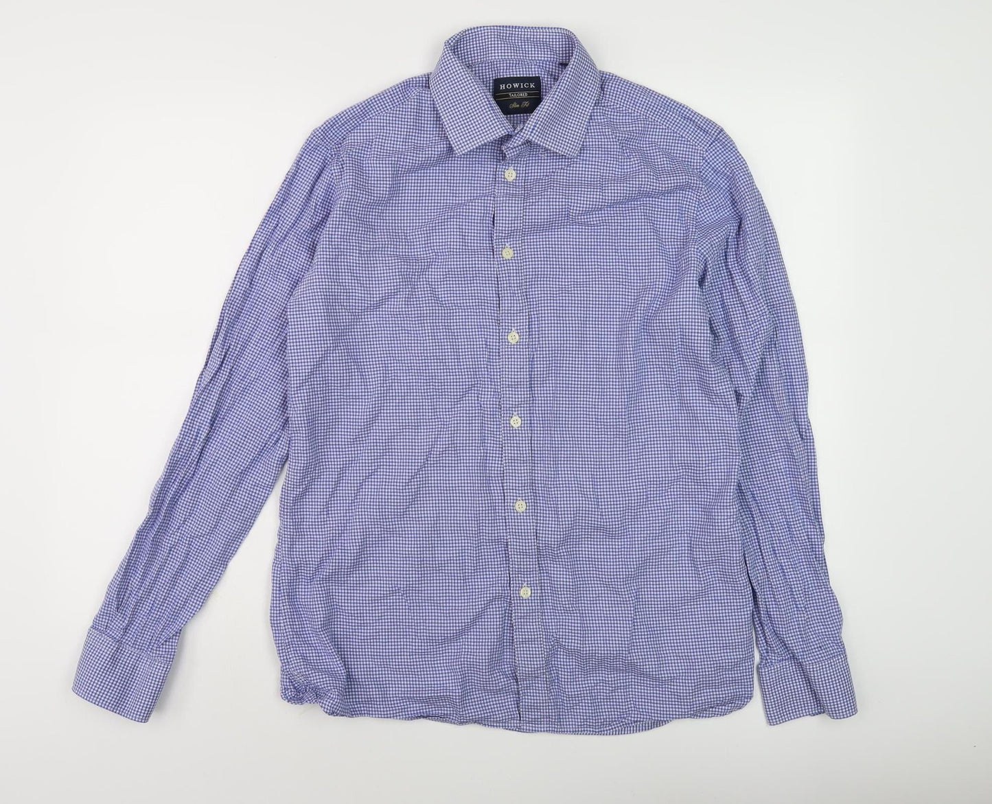 Howick Men's Slim Fit Blue Check Shirt Size 16