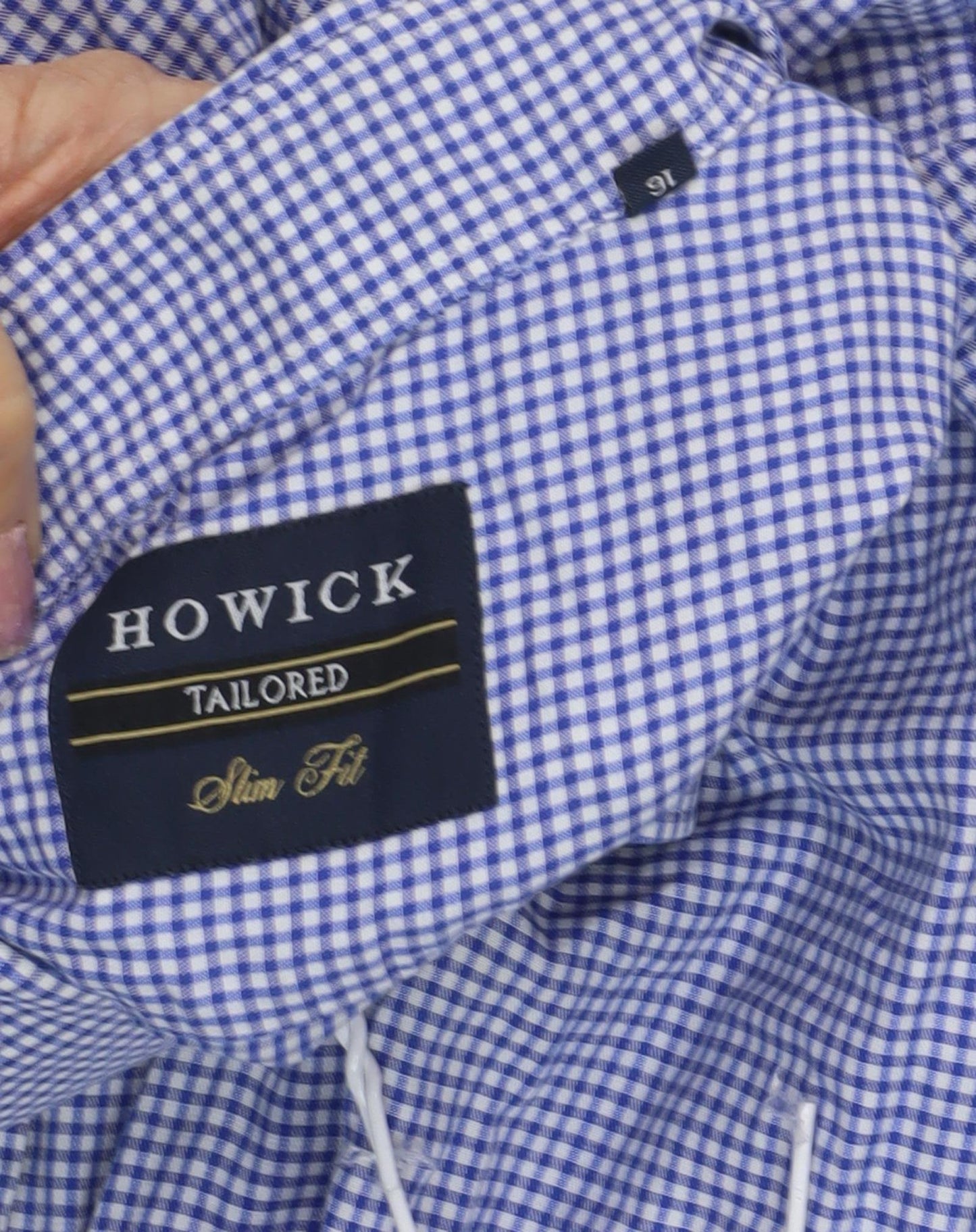 Howick Men's Slim Fit Blue Check Shirt Size 16