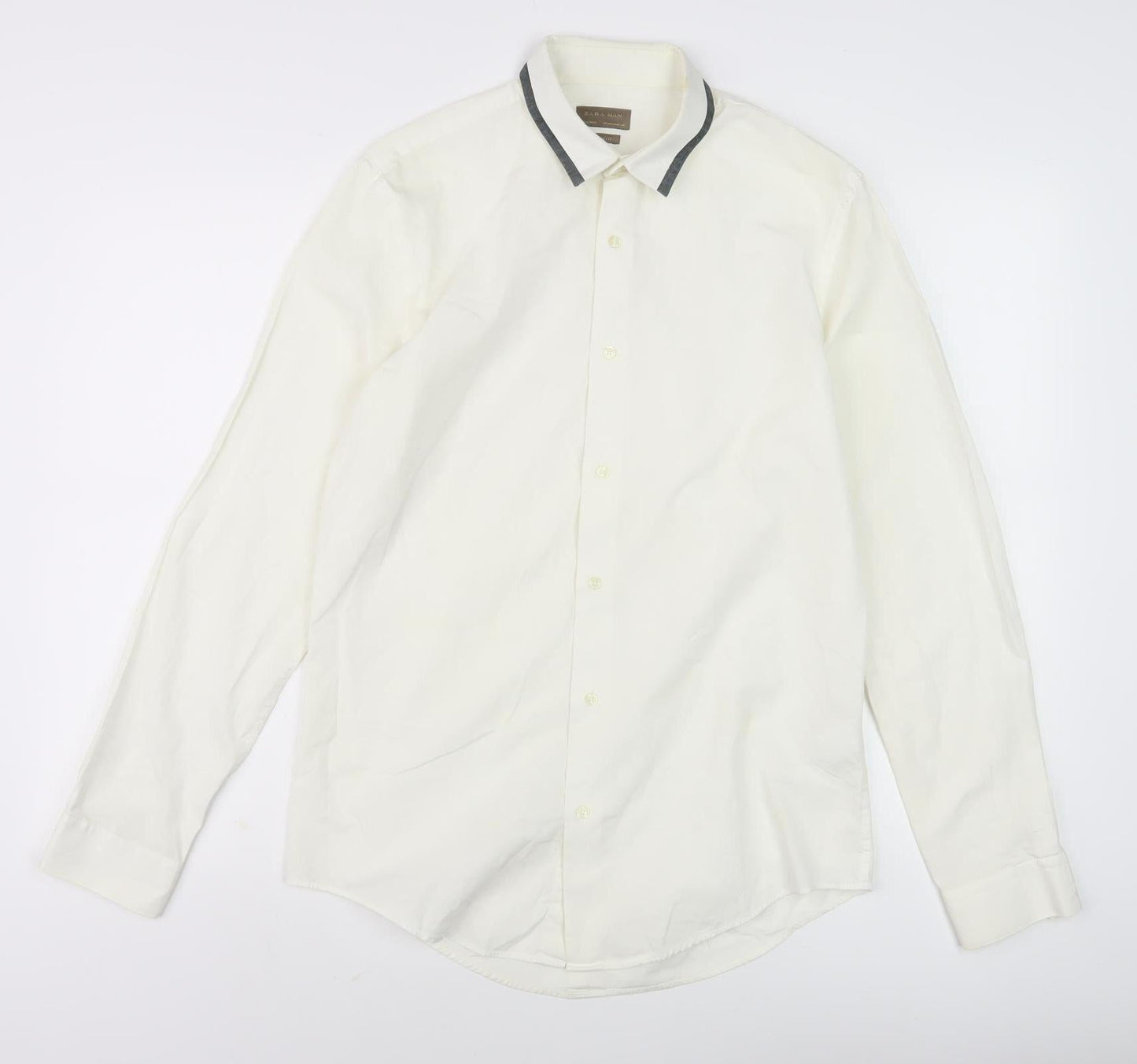 Zara Ivory Slim Fit Dress Shirt for Men, Size M