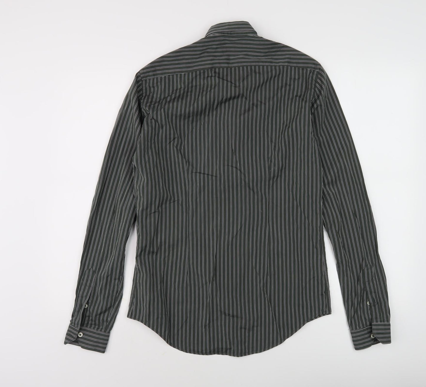 Zara Men Slim Fit Green Striped Long Sleeve Shirt - S