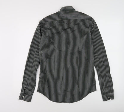 Zara Men Slim Fit Green Striped Long Sleeve Shirt - S