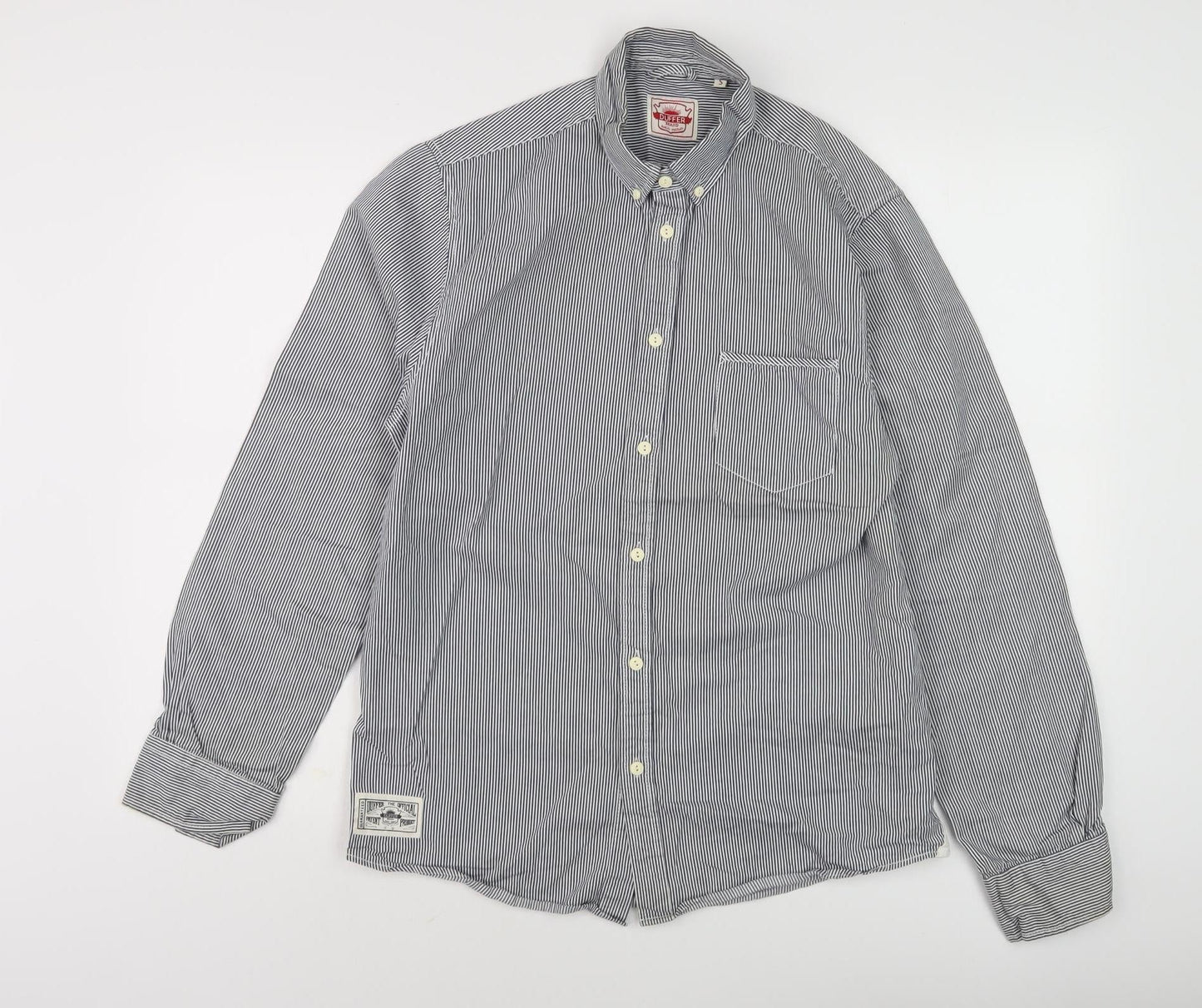 Duffer Men's Blue Striped Long Sleeve Shirt