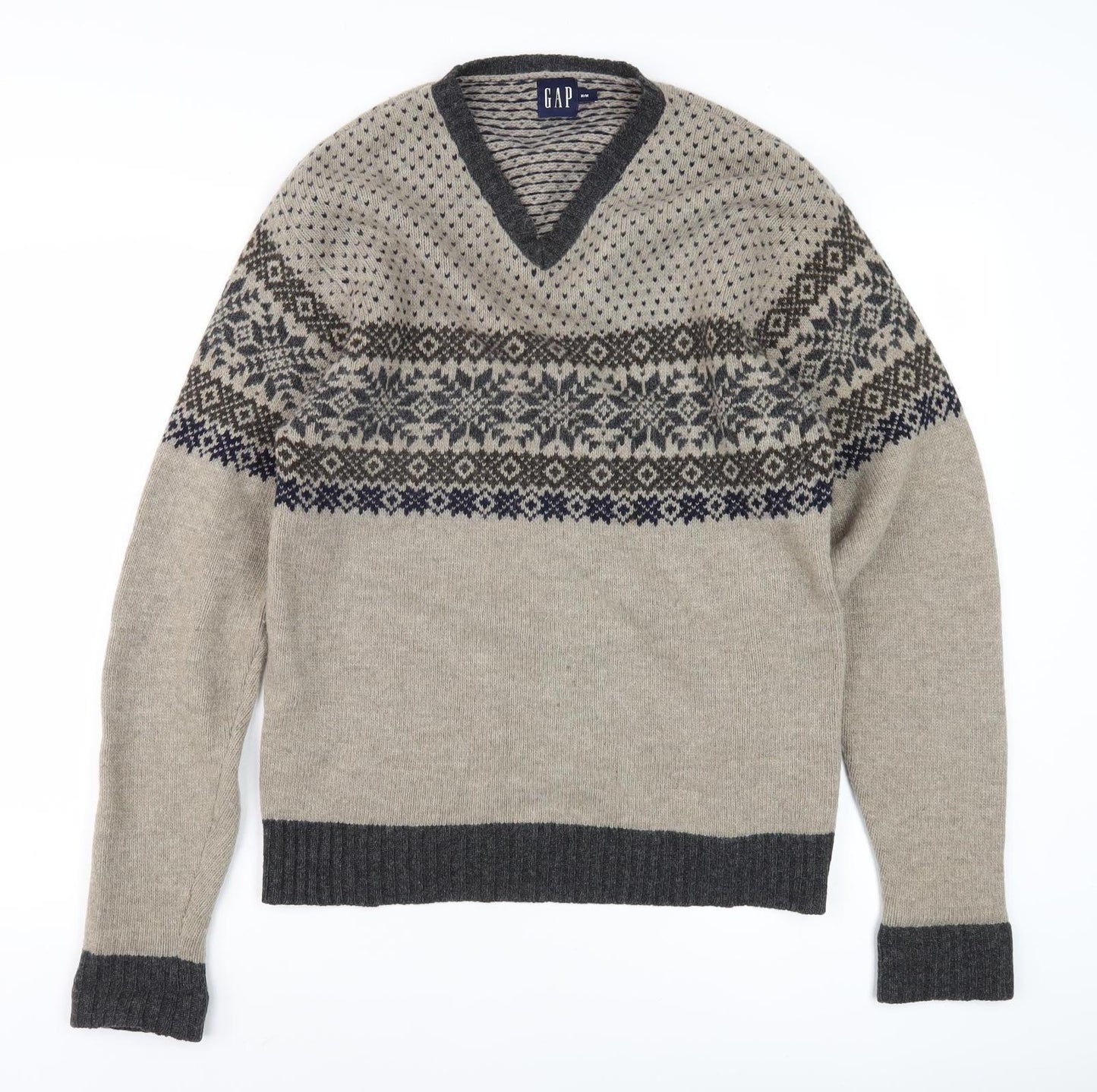 GAP Men's Beige Wool Fair Isle Pullover Jumper M