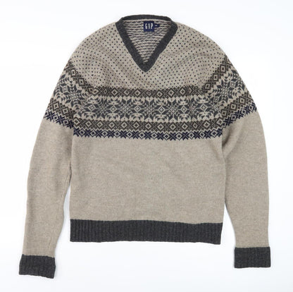 GAP Men's Beige Wool Fair Isle Pullover Jumper M