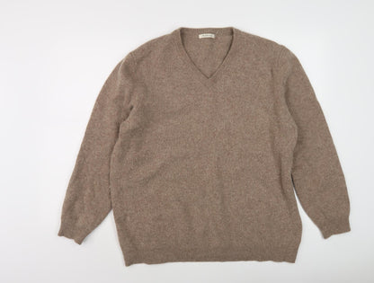 WoolOvers Men's Beige 2XL Lambswool V-Neck Pullover Jumper