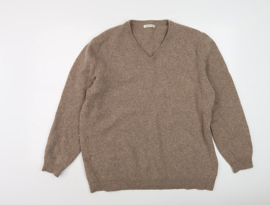 WoolOvers Men's Beige 2XL Lambswool V-Neck Pullover Jumper