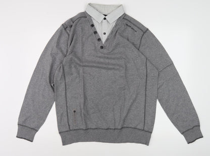 Next Men's Grey Henley Jumper L - Casual Collared Style