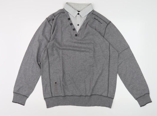 Next Men's Grey Henley Jumper L - Casual Collared Style