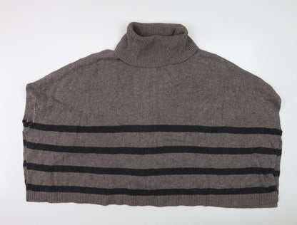 Banana Republic Women's Grey Striped Roll Neck Jumper S