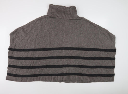 Banana Republic Women's Grey Striped Roll Neck Jumper S