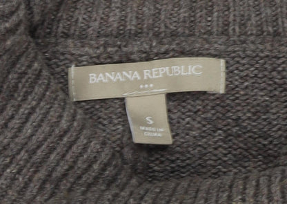 Banana Republic Women's Grey Striped Roll Neck Jumper S