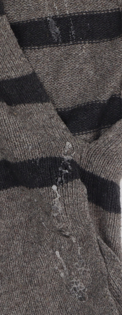 Banana Republic Women's Grey Striped Roll Neck Jumper S