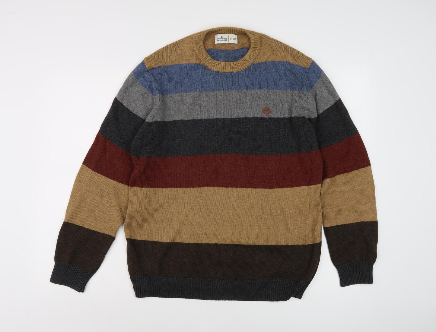 Springfield Men's Multicoloured Striped Pullover Jumper S
