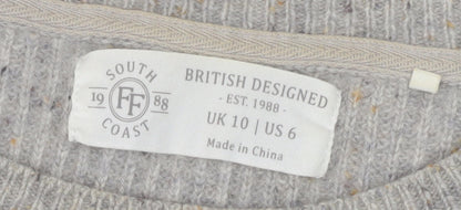 FF South Coast Women's Grey Wool Pullover Jumper, Size 10, Crew Neck