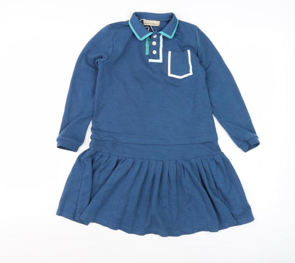 Alexandra Girls Blue Shirt Dress, Size 7, Long Sleeve, Casual