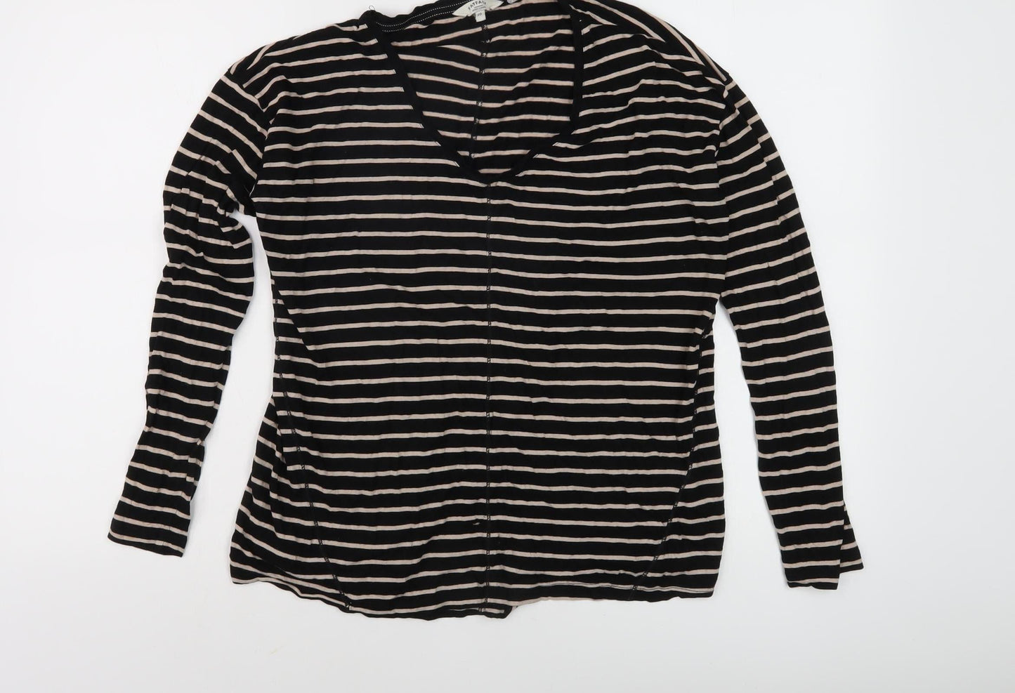FatFace Women's Black Striped V-Neck Long Sleeve Top