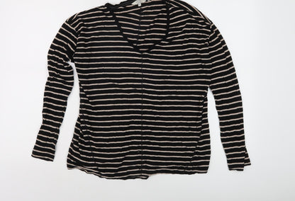 FatFace Women's Black Striped V-Neck Long Sleeve Top