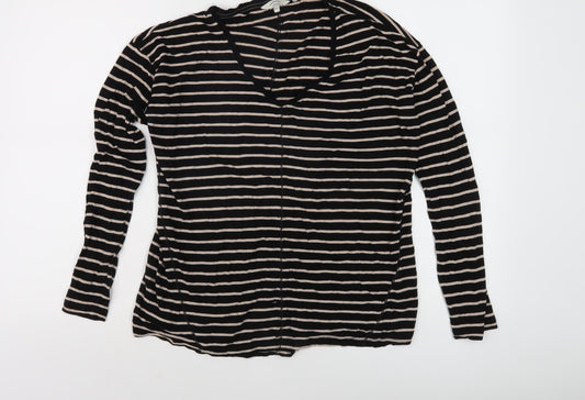 FatFace Women's Black Striped V-Neck Long Sleeve Top