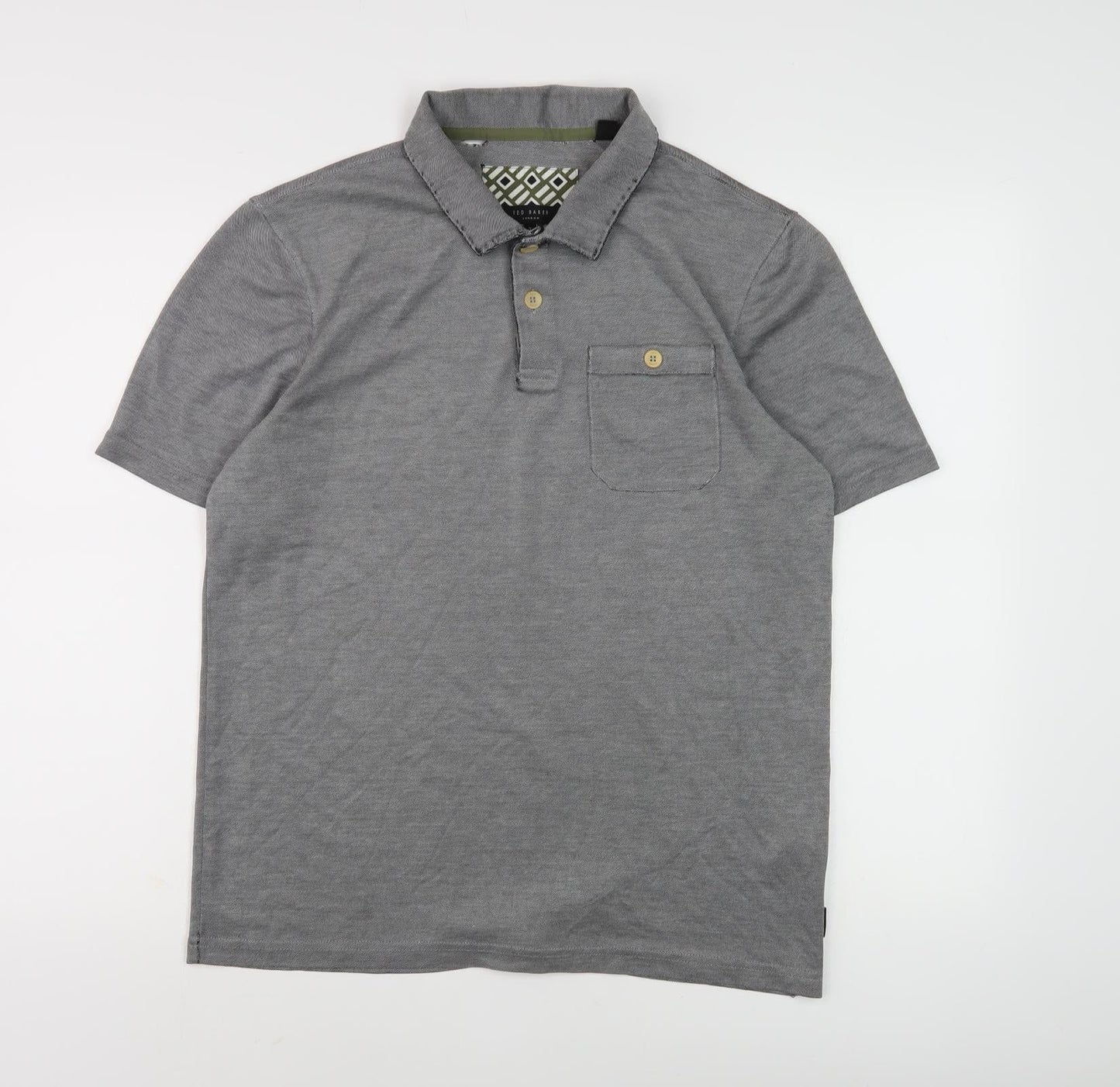 Ted Baker Grey Men's Polo Shirt Size 3 Button Accents