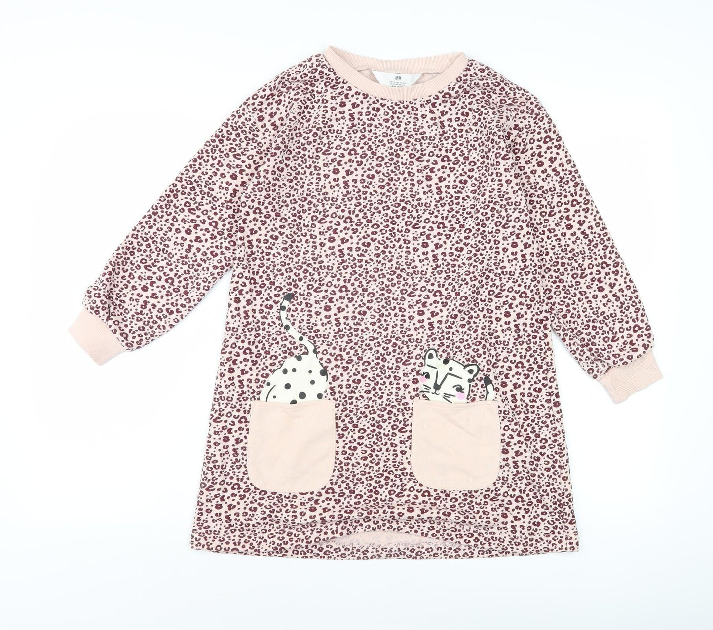 H&M Girls Pink Animal Print T-Shirt Dress 6 Years
