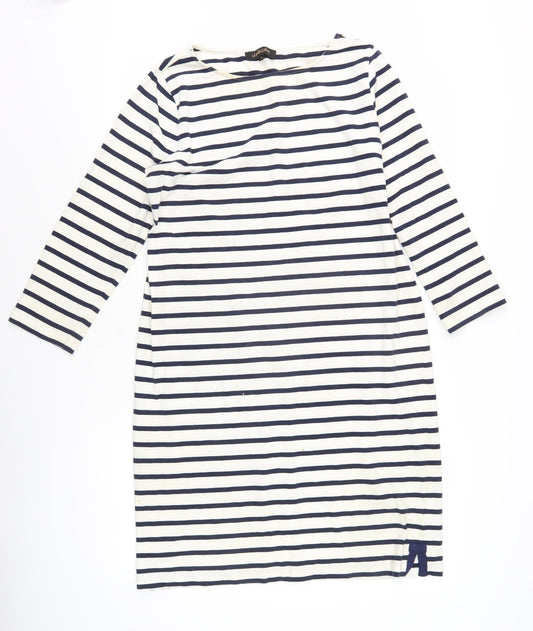 Jaeger Women's White Blue Striped Shift Dress M