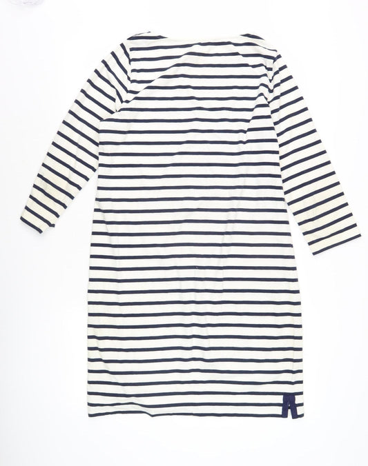 Jaeger Women's White Blue Striped Shift Dress M