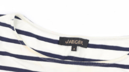 Jaeger Women's White Blue Striped Shift Dress M