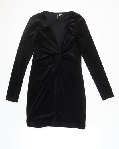 H&M Women Black Velvet Bodycon Dress M