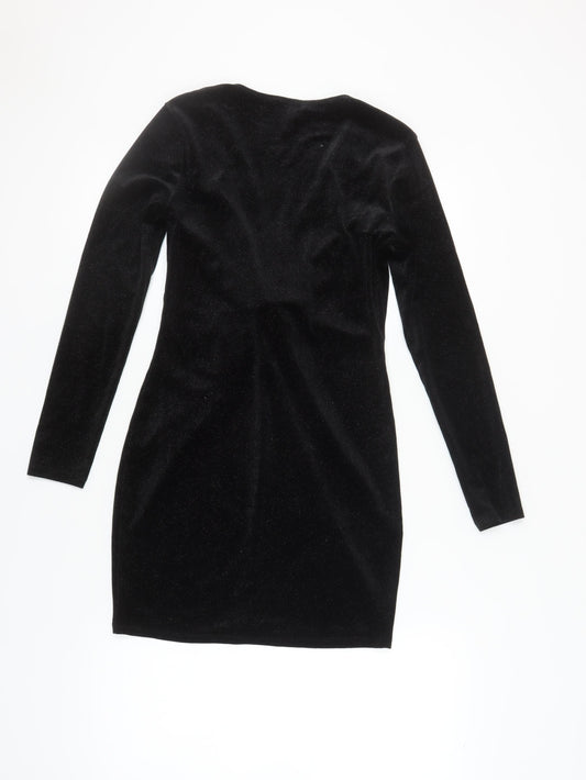 H&M Women Black Velvet Bodycon Dress M