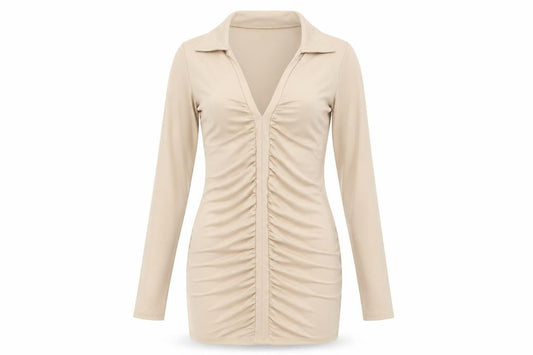 Front view of Oh Polly Beige Bodycon Party Dress, size 10