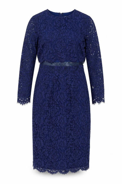 Front view of ASOS Blue Floral Lace Dress, Women, UK 10, Long Sleeve