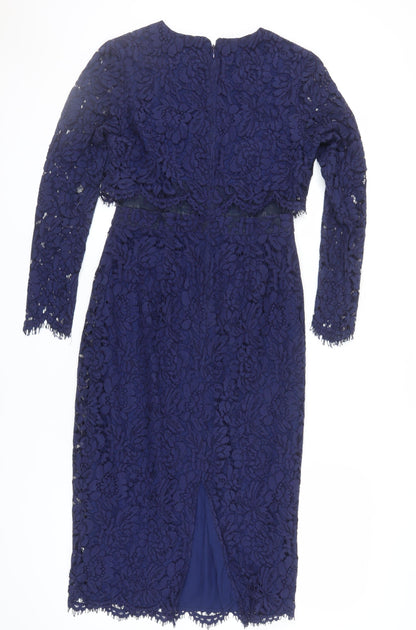 ASOS Blue Floral Lace Dress, Women, UK 10, Long Sleeve